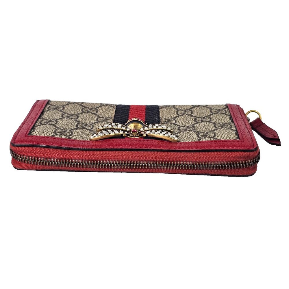 GUCCI Queen Margaret Bee Rhinestone Red Supreme Continental Wallet Zip Monogram - Picture 7 of 10